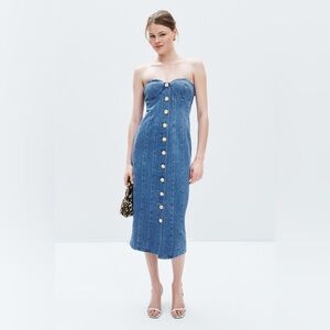 Ronny Kobo Strapless Denim Midi Dress | Size 12